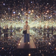 Yayoi Kusama's Infinity Mirrored Room, "The Souls of Millions of Light Years Away." Each person was allowed inside for 45 seconds.