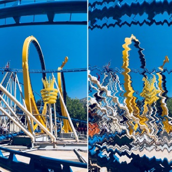 Before and after views of the Colossus roller coaster.